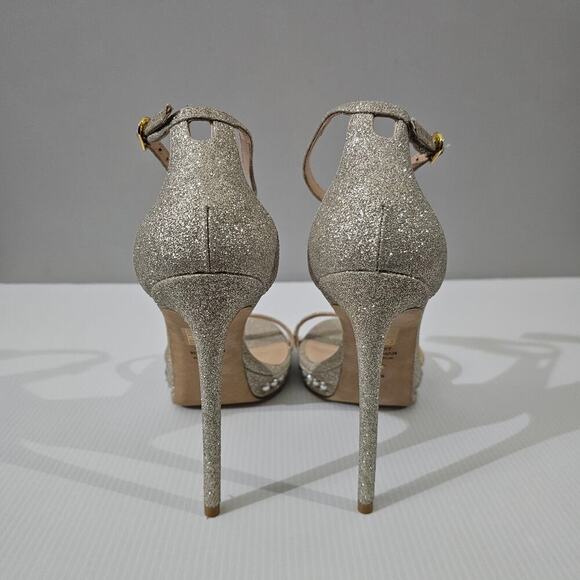 Stuart Weitzman Nudistdisco Pearl Heel 10.5 Metallic Stiletto Platform Evening - Picture 9 of 14